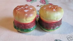 Vintage Hong Kong HAMBURGER Shaped Salt & Pepper shakers Hard Plastic - Picture 1 of 5