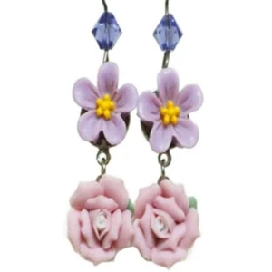 Tarina Tarantino Pink Head Heritage Flower Purple Pink Earrings Made in USA - Picture 1 of 4