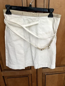 Brunello Cucinelli Linen Cotton Blend Skirt Leather Trim Size 2 Made In Italy - Picture 1 of 16