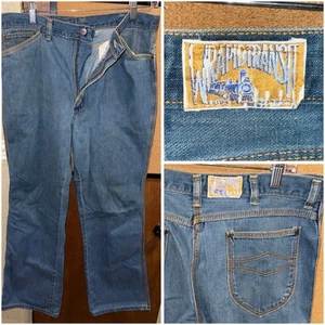 1970s Wrangler Wrapid Transit Jeans Mens 34x32 Bootcut Flair Denim Orange Stitch - Picture 1 of 16