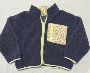 Old Navy Girls Navy Blue Animal Print Sherpa Jacket Coat, Size Medium (8) - Picture 1 of 3