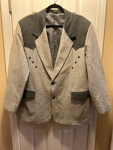 Vtg PIONEER WEAR Gray Western Style Jacket Men's Sz 48 -100% Silk Made in USA - Picture 1 of 12