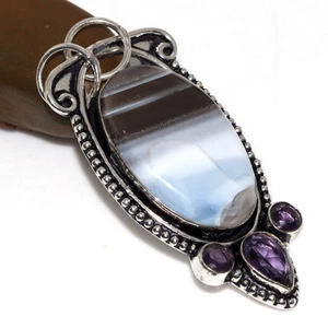 Owhyee Blue Opal Amethyst Pendant 2.2" Aesthetic Jewellery GW - Picture 1 of 3