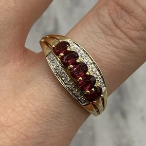 Anillo de oro de 9 quilates de turmalina rosa y diamante anillo de oro amarillo 375 - talla U - Imagen 1 de 12