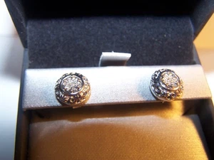 NEU ZALES JUWELIER DESIGNER 14 DIAMANTEN KREIS SCHROLL RAHMEN POST OHRSTECKER - Bild 1 von 10
