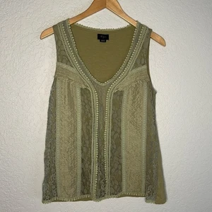 Anthropologie Deletta Olive Green Lace Silk Tank Top Coquette Demure Feminine - Picture 1 of 8