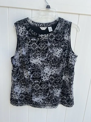 Camiseta sin mangas Laura Ashley para mujer negra plateada 1X elástica forrada sin mangas Foto 1 de 3