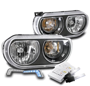 FOR 08-14 CHALLENGER (HALOGEN) HEADLIGHT LAMP BLACK W/BLUE DRL LED+6000K HID - Bild 1 von 4