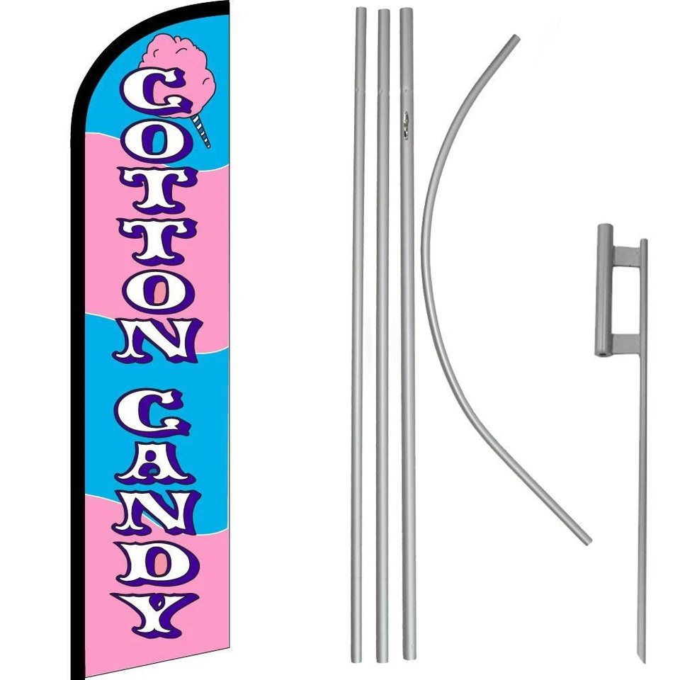 Cotton Candy Blue / Pink / White Windless Banner Flag & 16' Flagpole Kit /Ground - Image 1 of 1