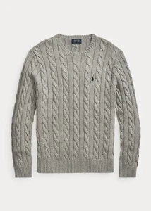POLO RALPH LAUREN KABELSTRICK BAUMWOLLPULLOVER REHITZGRAU HEIDE BRANDNEU MIT ETIKETT MEDIUM M - Bild 1 von 5