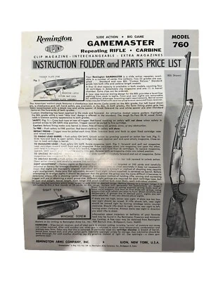 Carpeta de instrucciones de rifle Gamemaster Remington 760 de colección y lista de precios de piezas Foto 1 de 4
