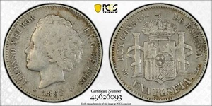 1893-PGL (1893) Spain Peseta PCGS VF35 - Picture 1 of 1