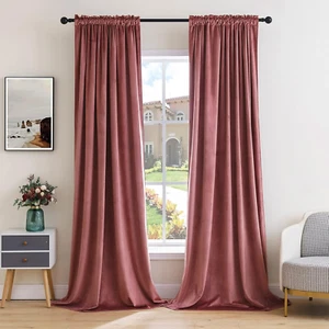 Dusty Rose Pink Velvet Curtains Thermal Insulated Blackout Curtain Drapes for Be - Picture 1 of 12