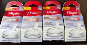 4 Stück - Playtex 0-3M + Babyflasche - abgewinkelt - mittlerer Durchfluss - Silikon - 8 Brustwarzen 2 pro - Bild 1 von 3