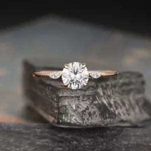 1.30 Ct Round Cut White Moissanite Solitaire Engagement Ring 14K Rose Gold Over - Picture 1 of 4