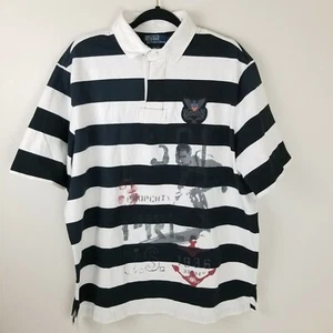 RARO Polo Ralph Lauren Para Hombres Polo Talla Grande Surf Blanco Rayas Parche Cresta - Imagen 1 de 6