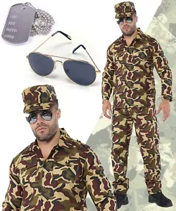 Men's Army Soldier Camo Costume Military Tactical Combat Fancy Dress Uniform - Picture 1 of 5