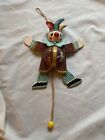 Vintage Wooden Pull String Clown Jumping  Figure  - Made in Austria