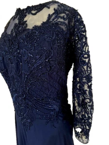 Vestido formal de noche Plus para mujer 18 azul marino lentejuelas con cuentas modesto maxi - Imagen 1 de 24