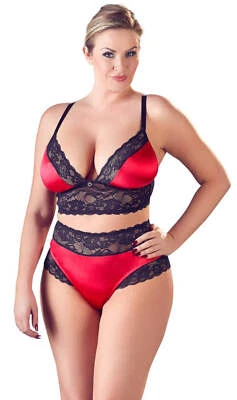 COTTELLI CURVES Sexy Overall Größe Curvy Farbe rot und schwarz mit floraler Spitze und Satin