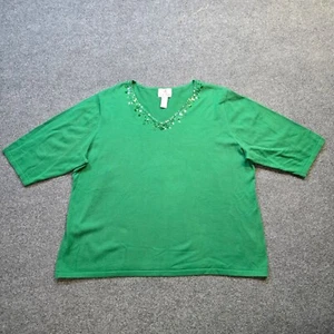 Quacker Factory Sweater Women Size 3X Green Sequins Embellished Sparkle Knit - Picture 1 of 8