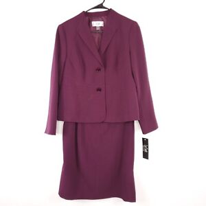 Le Suit Petite 2 Piece Skirt Suit Set Eggplant Purple Size 10P NWT $200