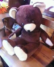 Vtg Very Old 26" Stuffed Bear Brown & Cream Plush Animal Attached Dome Eyes