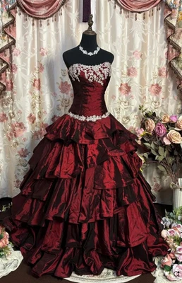 Винтажный красный без бретелек Sweetheart свадебные платья атласный ярусный линия свадебное платье - Изображение 1 из 4