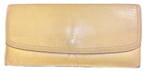Vintage Coach Bifold Check Wallet Yellow  Tan Leather - Picture 1 of 6