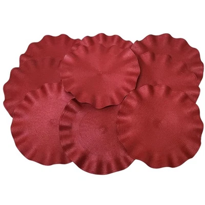 Juego de manteles individuales cargador ondulado rojo PIER 1 vintage 10 redondos texturizados 15 pulgadas decoración de mesa Foto 1 de 4