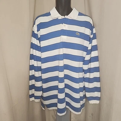 Shirt Mens Lacoste Rugby Blue And White Striped Long Sleeve Size 11 Made In Peru - Image 1 of 4