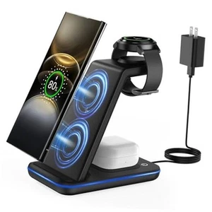 Bezprzewodowa ładowarka do Samsung & Android: stacja ładująca 3 w 1 do Galaxy Black - Zdjęcie 1 z 7