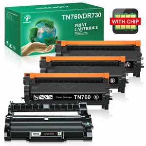 TN760 DR730 Drum Toner Replacement for Brother HL-L2350DW HL-L2370DW L2395DW lot - Picture 1 of 19