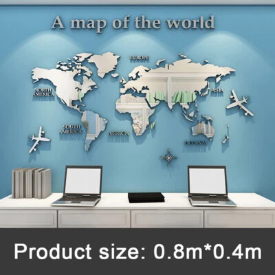 3D World Map Wall Stickers Acrylic Home Decor Decals Mural Room Brick Mirror DIY - Image 1 of 4