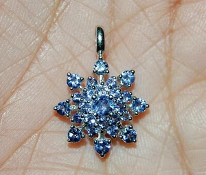 10K Solid White Gold Pendant Necklace Iolite Gemstone Flower Star Sun Brust 2.2G - Picture 1 of 8