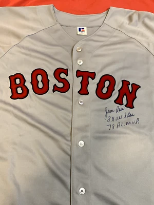 CAMISETA DE LOS BOSTON RED SOX FIRMADA AUTOGRAFIADA POR JIM RICE "8X ALL STAR, 78 AL MVP" RARA Foto 1 de 4