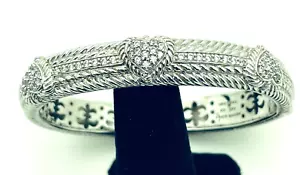 Judith Ripka Sterling Silver 11mm Hinged Cuff Bracelet w/ CZ Hearts - Picture 1 of 3