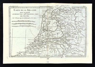 1779 Bonne Map - Holland Belgium Netherlands Amsterdam Utrecht Rotterdam Hage  - Image 1 of 3