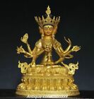 Tibet Bronze Gilt Painting 3 Head 8 Arms Namgyalma Ushnishavijaya Buddha Statue