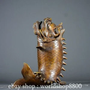 8,4 Zoll alte chinesische Kupfer Bronze Dynastie Drache Fisch Statue Skulptur - Bild 1 von 9