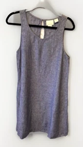 Cynthia Rowley Dress Size M 100% Linen Tank Swing Blue Chambray Look Pockets - Picture 1 of 9