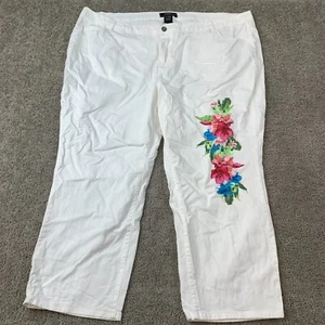 Midnight Velvet Cropped Jeans Women's Plus 24W White Floral High Rise - Picture 1 of 8