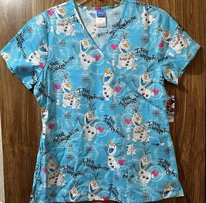 Disney Frozen Olaf ⛄️ Christmas Holiday Scrub Top Size Small Men Women Unisex - Picture 1 of 6