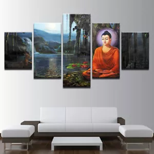 Buddha Meditation Scenery Canvas Prints Painting Wall Art Home Decor 5PCS - Picture 1 of 6
