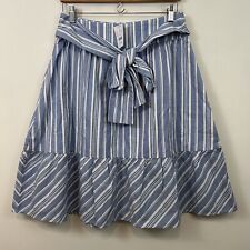 J Crew Womens Skirt Ruffled Blue White Striped Belted Midi Size 2 NWT