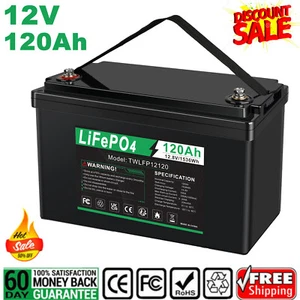 12V LiFePO4 Lithium Battery 120Ah 100A BMS for RV Solar Marine Boat Golf Cart US - Picture 1 of 14
