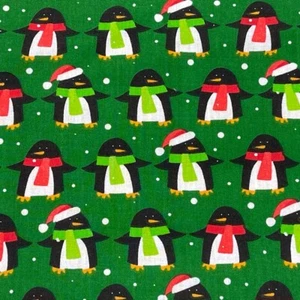 10m Xmas Penguins PolyCotton Dress Fabric Quilt Patchwork Toys Crafts 45" GREEN - Picture 1 of 3