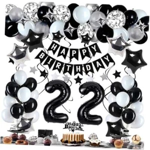 nd Birthday Decorations for Men Women, Black White and Silver Happy Birthday 22 - Picture 1 of 8
