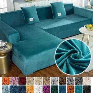 Dicker Samt-Sofabezug, elastisch, 1/2-Sitzer, L-förmige Couch, Wohnzimmer - Bild 1 von 27