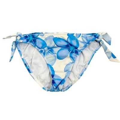 Parte inferior de bikini Leilani azul y blanco floral vintage años 90 con corbata lateral, talla 8 Foto 1 de 4